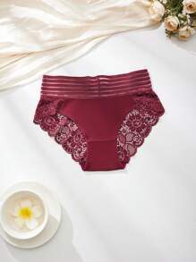 3 piezas Calzones transparentes de cintura alta para mujer, ropa interior sexy con encaje en triángulo