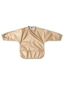 1pc Soft PU Long-Sleeved Waterproof Feeding Bib, Baby Bibs Plain Color, Long Sleeve Feeding Bib, Reverse Wear, Solid Color, Smock For Baby And Toddler Bib Suit