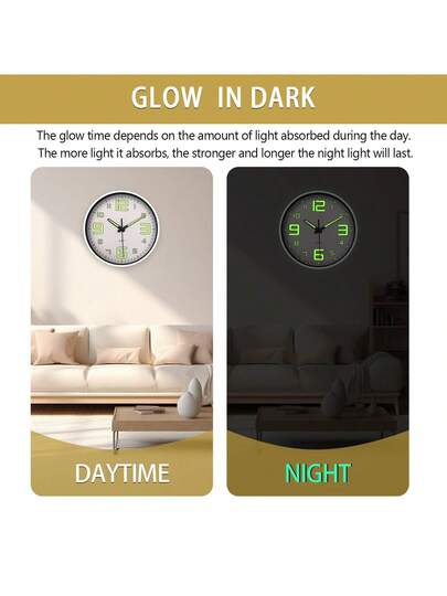 Glow In The Dark Wand Clock, Creative Silent Living Room Bedroom, Home Kitchen, Office Easter Friend "10" 12 "(No Battery) (Needs To Absorb Enough Verlichting Energy Shine) view 7