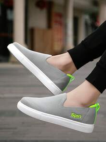 1 双撞色字母面料休闲一脚蹬乐福鞋，适合户外和家居穿着 - 灰色 - 查看 10