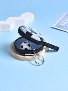 2入組男孩足球設計拉鍊錢包和耳機盒,帶足球吊飾鑰匙扣 - 黑色 - 查看 3