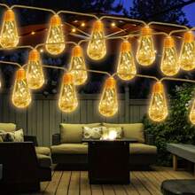 1pc Solar Powered Fairy String Lights, Solar Powered Vintage Gourd Rope Lights With 16 Bulbs, 8 Illumination Modes, Waterproof String Lights For Outdoor Patio, Balcony, Fence, Garden, Christmas Decor