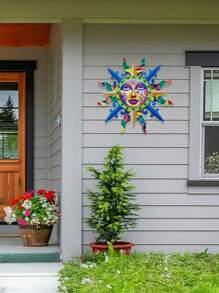1 Pc Metal Sun Face Outdoor Wall Decoration, 13-Inch Colorful Sun Wall Art Hanging Decorative Gift, Wery Suitable For Garden Decoration, Balcony, Courtyard, Terrace, Fence