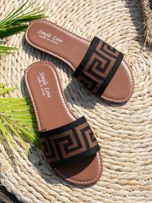 女士布艺一体式拖鞋，圆头舒适防滑可爱度假风夏季棕色拖鞋，适合户外、办公室、派对、旅行、海滩等场合。 - 棕色 - 查看 4