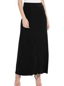 Maxi Length High Waist Foldable Waistband Solid Skirt  Plain  Casual  Elegant  Knitted Fabric        Home  Office  Street  Daily - màu đen - Xem 1