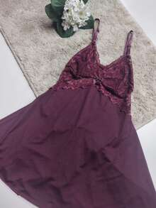 Sexy Lace Nightdress Backless Nightwear - 酒紅色 - 查看 3