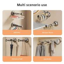 1 件商用衣架收纳架，浴室吸盘挂钩，阳台壁橱伸缩衣架，无需钻孔吸盘安装，长度可调，塑料材质，简约风格节省空间，家庭衣物收纳，衣物整齐有序 - 彩色 - 查看 10