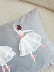 1 vỏ gối trang trí hình cô gái múa ba lê thêu màu xám, thích hợp để trang trí trong nhà, vỏ gối dùng cho mọi mùa, không bao gồm ruột gối - Xám - Xem 8