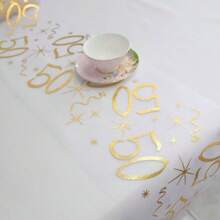 1 pieza Elegante tapete de mesa dorado chapado, adecuado para decoración de fiestas de cumpleaños de 18, 20, 40, 50, 60 años, aniversarios, jubilación, decoración de fiesta de feliz cumpleaños