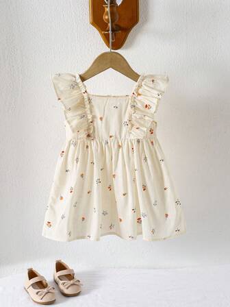 1pc Baby Girl Allover Print Sleeveless Casual Loose Dress, Versatile Summer Outfitting Outfit, Toddler & Little Kids