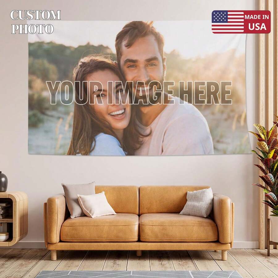 1Pc Personalized Customized Tapestry - Fast Shipping, Made In The USA - Upload Your Own Images To Get A Unique Wall Hanging Background, Perfect For Home And Living Room Decoration, Bedroom Wall Art, Suitable For Birthdays, Weddings, Halloween, Christmas, Parties, Father/Mother's Day, Home Decoration Personalized Ideal Gift - 彩色 - 查看 1