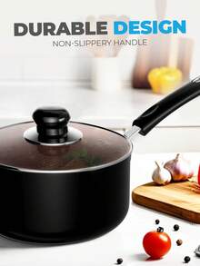 Kichly 2 Liter Nonstick Saucepan With Glass Lid [EXPRESS DELIVERY] – 18 Cm Multipurpose Induction-Ready Milk Pan For Home, Kitchen & Restaurant Cooking, Black Scratch-Resistant Copper-Coated Aluminum Pot For Sauces, Pasta, Vegetables, Reheating & Serving, Heat-Even 2-Layer Nonstick Interior, Ergonomic Bakelite Handle With Steam-Vent Lid, Stovetop Cookware, Easy-Clean Scratch-Proof Surface, Durable Everyday Casserole & Sauce Pot