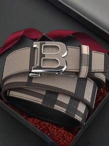 High End Belt, Men's High-End Feel, Business Zinc Alloy Letter Automatic Buckle Belt, Men's Casual Versatile And Simple Pants Belt,Random Cutting Of Patterns - Multicolor - View 2