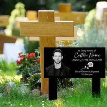 1pc Customizable Memorial Stake - Metal With Colored Photo, Name And Date, For Cemetery Memorial, Personalized Gravestone, Vintage-Style Outdoor Garden Tribute, With Frame And Message, Memorial Day Decoration, Weatherproof, Sympathy Gift - Black - View 4
