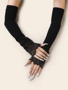 1 Pair Lace Trim Sheer Arm Sleeves, Solid Color Cute Design For Women, Suitable For Spring, Autumn And Winter - Multicolor - View 6