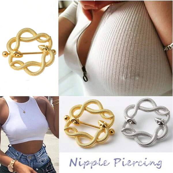2 piezas Anillos de pezón de serpiente de acero inoxidable 316 de moda para mujer, joyería de piercing de pezón de serpiente sexy, joyería de piercing industrial de serpiente punk adecuada para uso diario