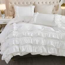 3 Pcs White Ruffle Comforter Set Boho Shabby Chic Bedding Sets, Soft Fluffy Comforters Sets For All Season,Vintage Ruffled Microfiber Lightweight Quilt Set Gift For Women Girls For Room Decor With 1 Comforter And 2 Pillowcases - White - View 5