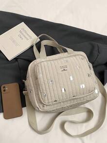 1 件新款时尚波尔卡圆点印花轻便手提包，妈妈防水尿布包，斜挎包，圣诞节和万圣节礼物 - 杏色 - 查看 3