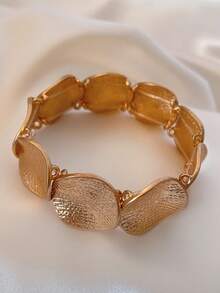1pc Customized Fashionable Gold Elastic Bracelet, Suitable As Gift - Multicolor - View 6