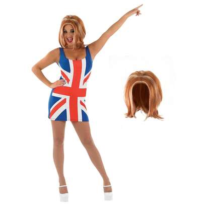 Morph Costumes Fun Shack Union Jack Dress For Women - 90s Fancy Dress Costume With Ginger Wig - Perfect For Themed Parties & Celebrations