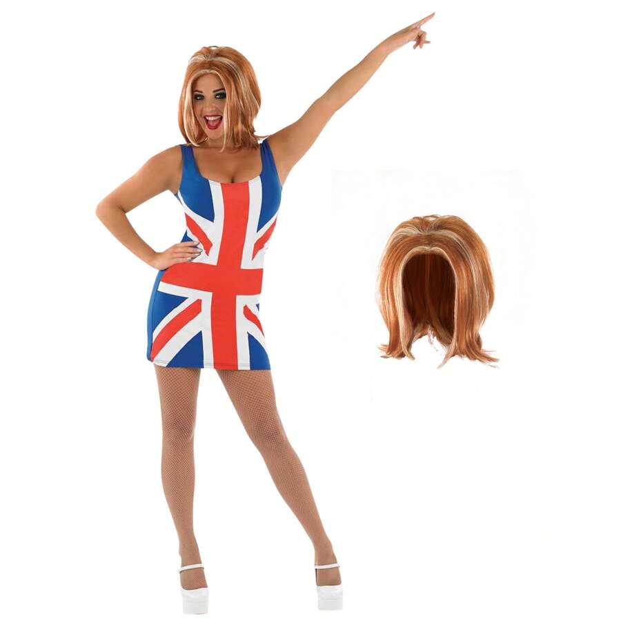 Morph Costumes Fun Shack Union Jack Dress For Women - 90s Fancy Dress Costume With Ginger Wig - Perfect For Themed Parties & Celebrations - Multicolor - View 1