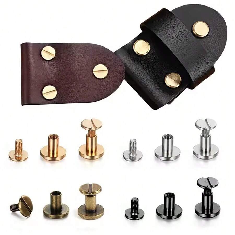 5/10/15 Sets Luggage Leather Metal Craft Solid Screw Nail Rivet Double Curved Head Belt Strap Rivets Book Screws Buttons Snap