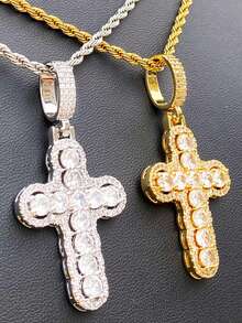 DUBSS 1 Piece Iced Out Cross Necklace Pendant For Men Prong Setting Hip Hop Jewelry - Cross - View 8