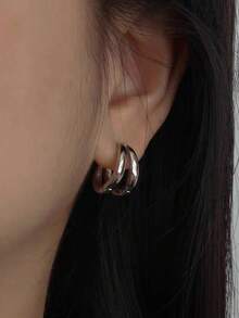 1 Pair S925 Sterling Silver Delicate Elegant Double Circle Ladies Earrings Ladies Jewelry Gift Birthday Gift Party Gift Daily Wear - Earrings - View 4