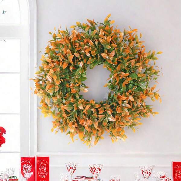 Corona artificial de eucalipto de 45 cm (17.71 pulgadas), corona de flores artificiales de 1 pieza/2 piezas para decoración, corona grande para la puerta principal, decoración colgante para la sala de estar, diseño de hojas de eucalipto siempre verde y respiración de bebé, adecuada para uso interior/exterior, decoración para bodas y fiestas, corona para la puerta principal