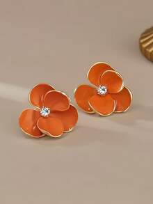 一對手繪油畫花卉耳釘，配有彩色鑽石，甜美風格和誇張的耳環，高級女性禮品珠寶 - 油畫花朵耳環 - 查看 17