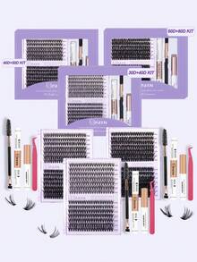 280 chiếc, D Curl, Bộ nối mi tự làm, Mi từng cụm D Curling, Cụm mi có keo dán mi, Tháo mi và dán mi, Dụng cụ cọ gắn mi tự dán tại nhà, Bộ mi, Lông mi, Lông mi giả - màu đen - Xem 1