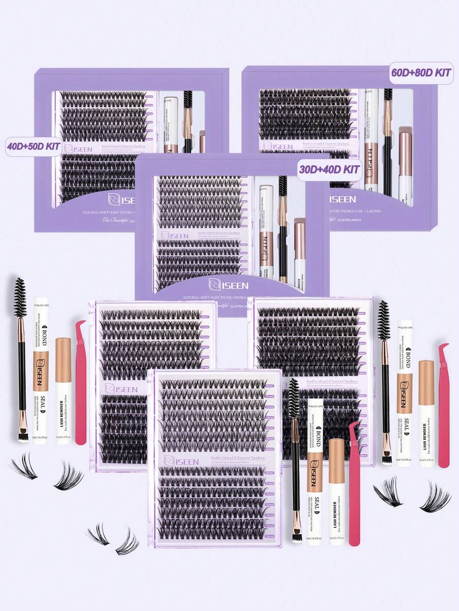 280 chiếc, D Curl, Bộ nối mi tự làm, Mi từng cụm D Curling, Cụm mi có keo dán mi, Tháo mi và dán mi, Dụng cụ cọ gắn mi tự dán tại nhà, Bộ mi, Lông mi, Lông mi giả - màu đen - Xem 1