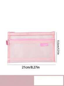 1 pieza Bolsa de lápices minimalista de unicolor y transparente de malla, de gran capacidad y multifuncional con cremallera para organizar artículos de oficina y papelería, para estudiantes y escuela - Multicolor - Ver 8
