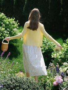 Women's Fashion Vacation Casual Lightweight Linen Knit Sweater - Yellow - View 2