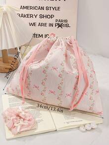 1 件花卉条纹蝴蝶结图案旅行护肤抽绳收纳袋化妆包内衣衣物收纳袋卫生巾袋短途旅行必备旅行收纳套装、收纳袋套装、行李箱收纳袋套装学校用品大学宿舍学生房间装饰必备品 - 彩色 - 查看 9