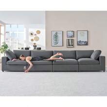 114" L-Shaped Modular Sectional Sofa – 4-Seat Oversized Cloud Couch With Down Feather Fill, Chaise, And Ottoman For Living Room - Grey - View 7