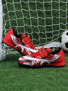 1 双男童/青少年足球鞋，模压防滑钉，运动训练鞋