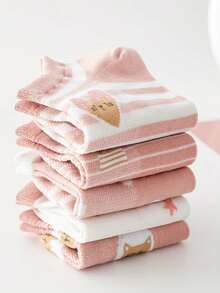 5 Pairs Cute Cat Pattern Crew Socks For Women , Cute Socks, Breathable And Sweat-Absorbent Soft Nude Socks, Suitable For Daily Wear, Holiday Gifts - Multicolor - View 3