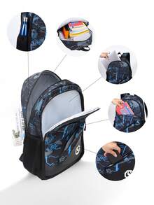 GUSTELL 18.5 Inch 47cm 3-Piece Set Backpack Lunch Box Pencil Case For Boys Girls Middle Primary School, Suitable For City Travel, Hiking, Playground, Casual Cartoon Backpack With Padded Back And Adjustable Shoulder Straps, Patterned Design For School Or Outdoor, Great Everyday Bag