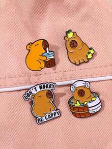 1pc Metal Capybara Charm, Cute Adorable Backpack Decoration Pin, Brooch, Button - Multiple Styles - View 6
