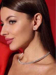 2pcs/Set Elegant Rhinestone Choker Necklace And Earrings Bridal Jewelry Set