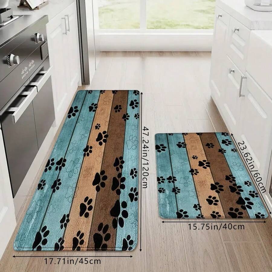 1pc Creative Modern Wood Grain & Dog Paw Print Funny Pattern Bath Mat, Soft Anti-Slip Water-Absorbent Washable Cartoon Healing Carpet, Rectangle Low-Pile Area Rug For Living Room, Bedroom, Kitchen, Laundry Room, Bathroom