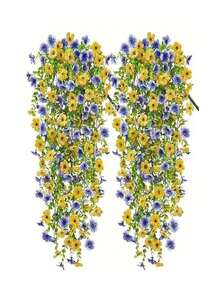 2pcs Artificial Eucalyptus Branches With Silk Purple Orchid Flowers, UV-Resistant Fake Greenery, Realistic Appearance, Suitable For Indoor/Outdoor Planters, Balcony, Windows, Garden Decor, Hanging Floral (Dual Color) - Multicolor - View 16