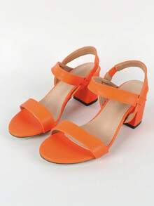 Women's Orange Chunky Heeled Sandals, Elegant Daily Wear Simple Design, Spring/Summer - Orange - View 7