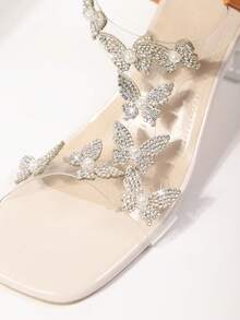 新款蝴蝶结凉鞋，时尚厚底中跟和水晶透明鞋跟，高跟舞鞋，适合青少年，校园风格，高跟舞鞋 - 橘色 - 查看 6