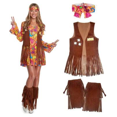 Morph Costumes 70s Hippie Fancy Dress Costume For Women - Paisley Print Dress, Matching Headband & Fringed Waistcoat - Perfect For Parties