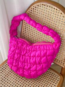 1 Peça Bolsa Plissada com Formato de Nuvem, Bolsa Transversal de Grande Capacidade, Bolsa Matelassada com Grade, Bolsa de Ombro Adequada para Guardar Telefones Celulares, Cosméticos, Cabos de Carregamento, Garrafas de Água, Bolsa Acolchoada para Axila na Cor Rosa Vermelha, Bolsa de Ombro Fashionista, Bolsa de Pastelaria Portátil para Escola, Transporte, Trabalho, Viagem, Férias, Bolsa de Ombro Multiuso para Adolescentes Meninas, Mulheres, Estudantes Universitários, Professores, Enfermeiras, em Estilo Coreano