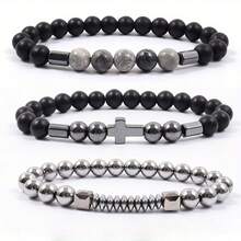 3pcs/Set Classic Cross Pendant Matte Bead Bracelets For Men Women - màu đen - Xem 5