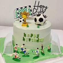 9 件套塑料足球运动员足球蛋糕装饰，足球生日派对蛋糕装饰，足球队模型 - 軍綠色 - 查看 4