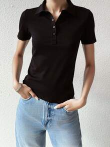 Playera polo dama mujer regular manga corta - Marrón Chocolate - Ver 7